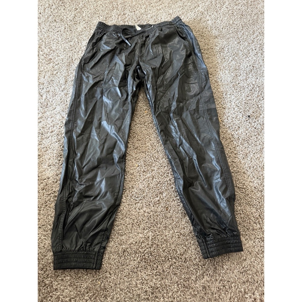 ZARA Sz L Faux Leather Jogger Black Pockets Club Street Goth Grunge A1-0089
